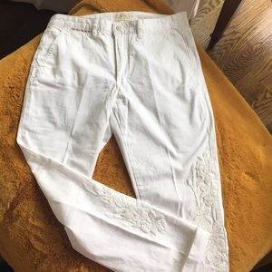 White embroidered chino pant